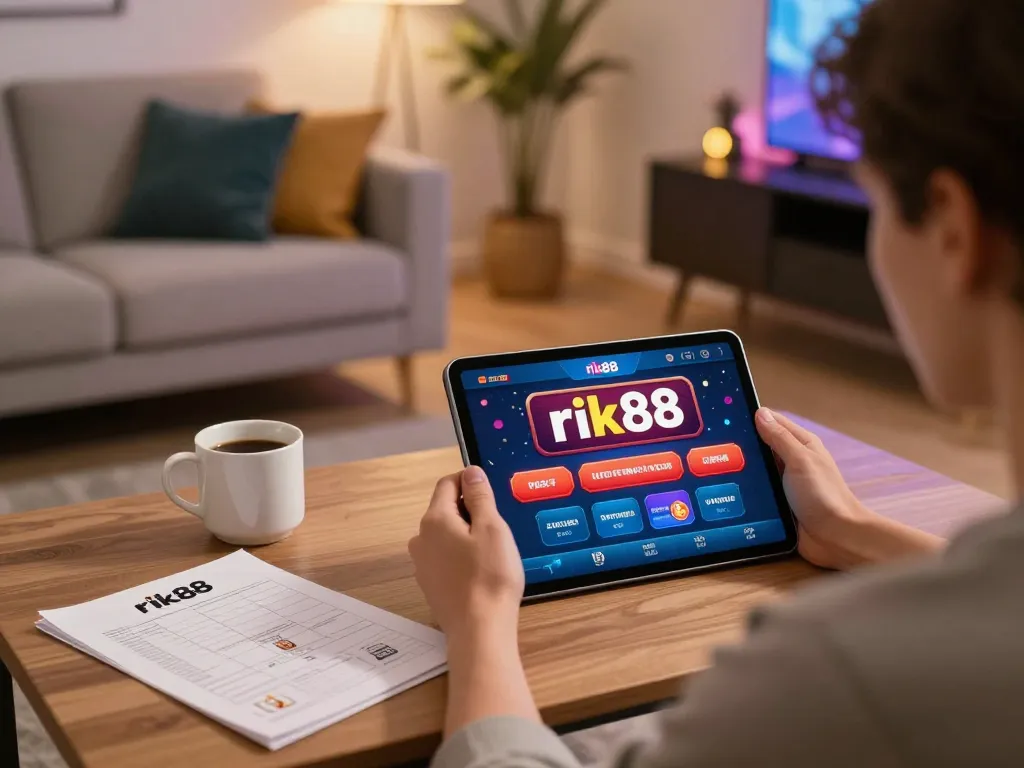 Experience thrilling gaming with the rik88 app on a cozy tablet setup.