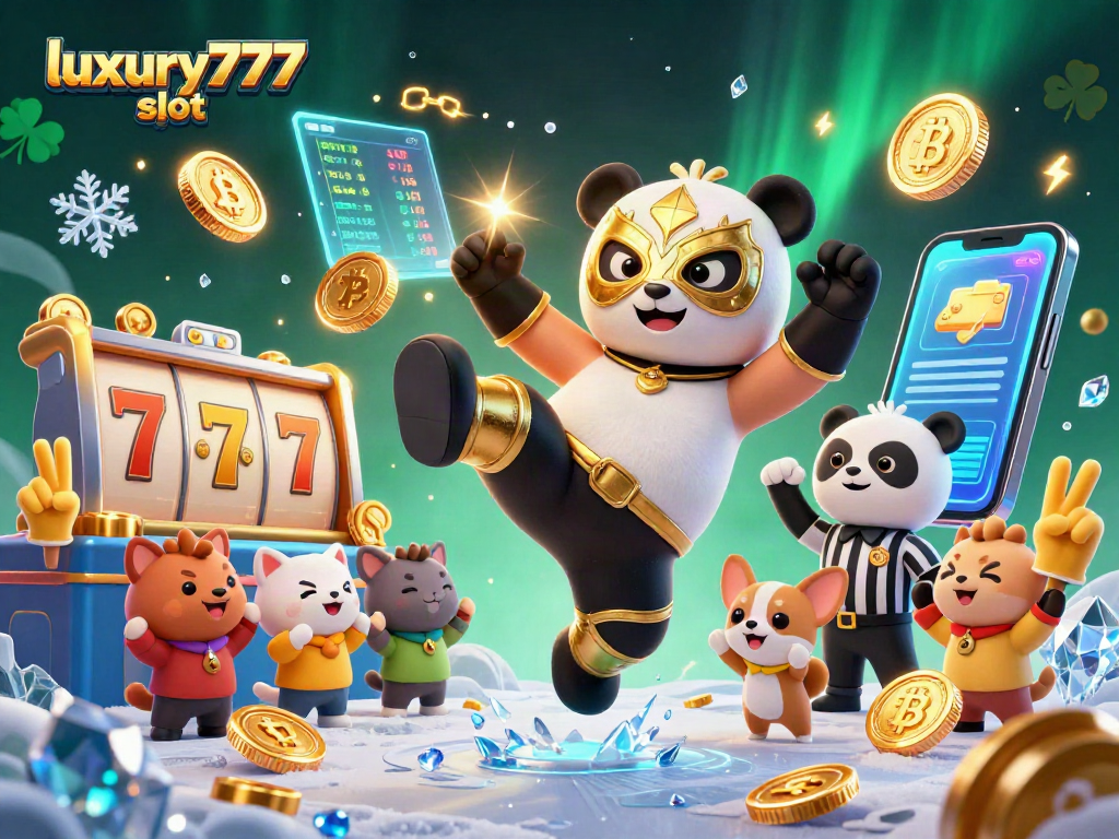Permainan slot luxury777 slot yang mendebarkan ditampilkan dengan kucing dan panda sebagai karakter utama.