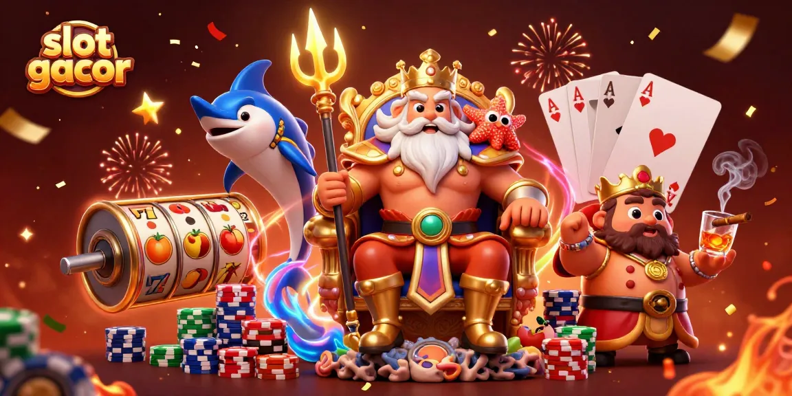 Menangkan slot gacor dengan ilustrasi kasino yang kaya warna dan detail, menunjukkan berbagai elemen permainan.