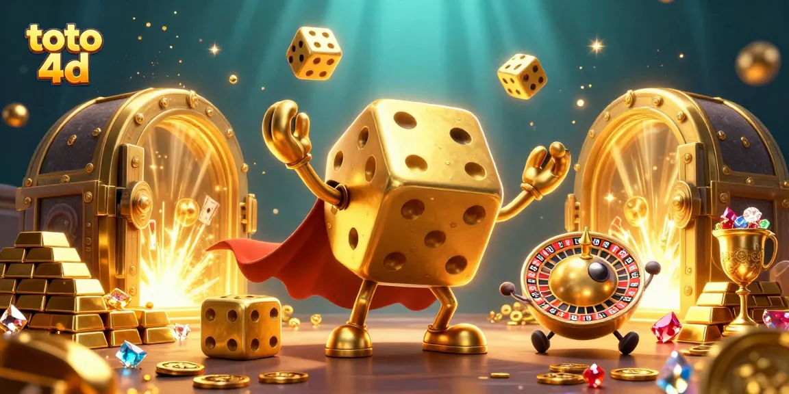 Win big with toto 4d in this vibrant casino-themed illustration full of treasure.