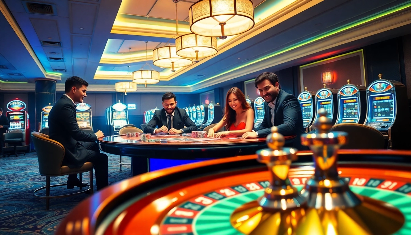 Experience thrilling poker action at https://rr88c.mobi/, showcasing luxury casinos in a vibrant atmosphere.