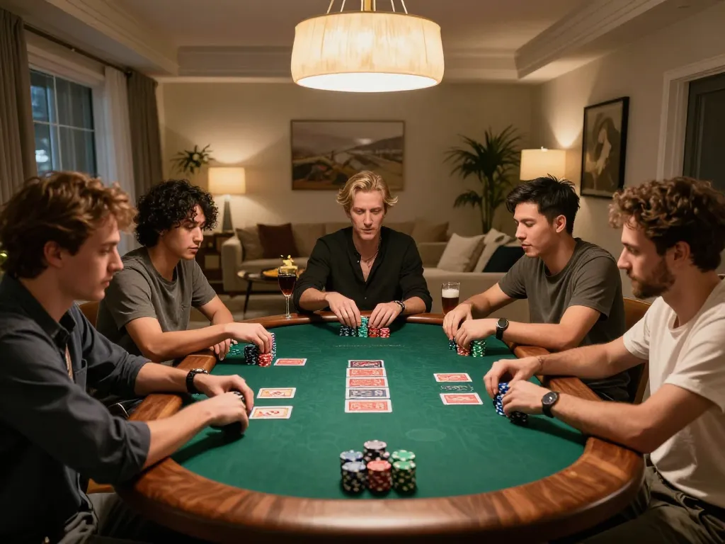 tr88 poker game night with friends enjoying strategic betting and snacks in a cozy home.