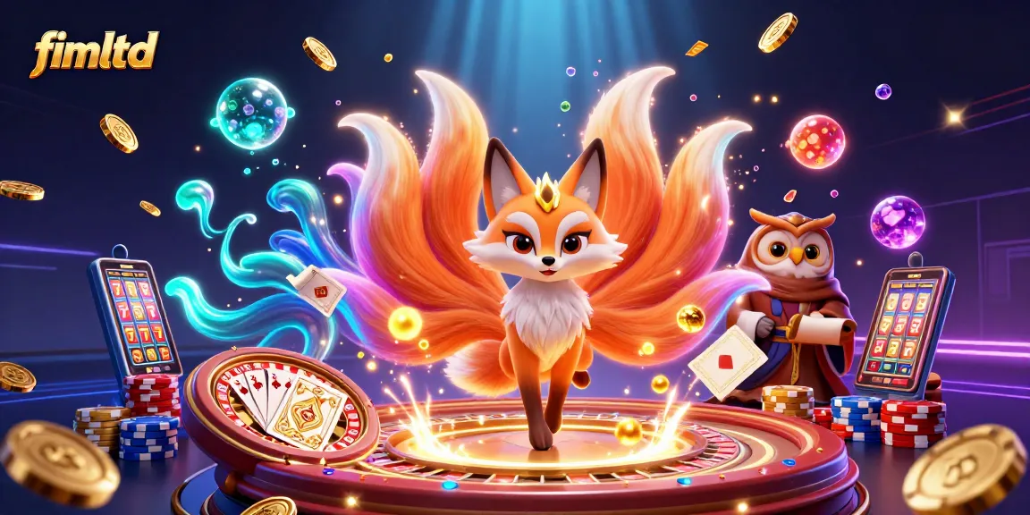 Spin to win at fimltd with vibrant 3D casino characters amidst glowing riches and gaming elements.