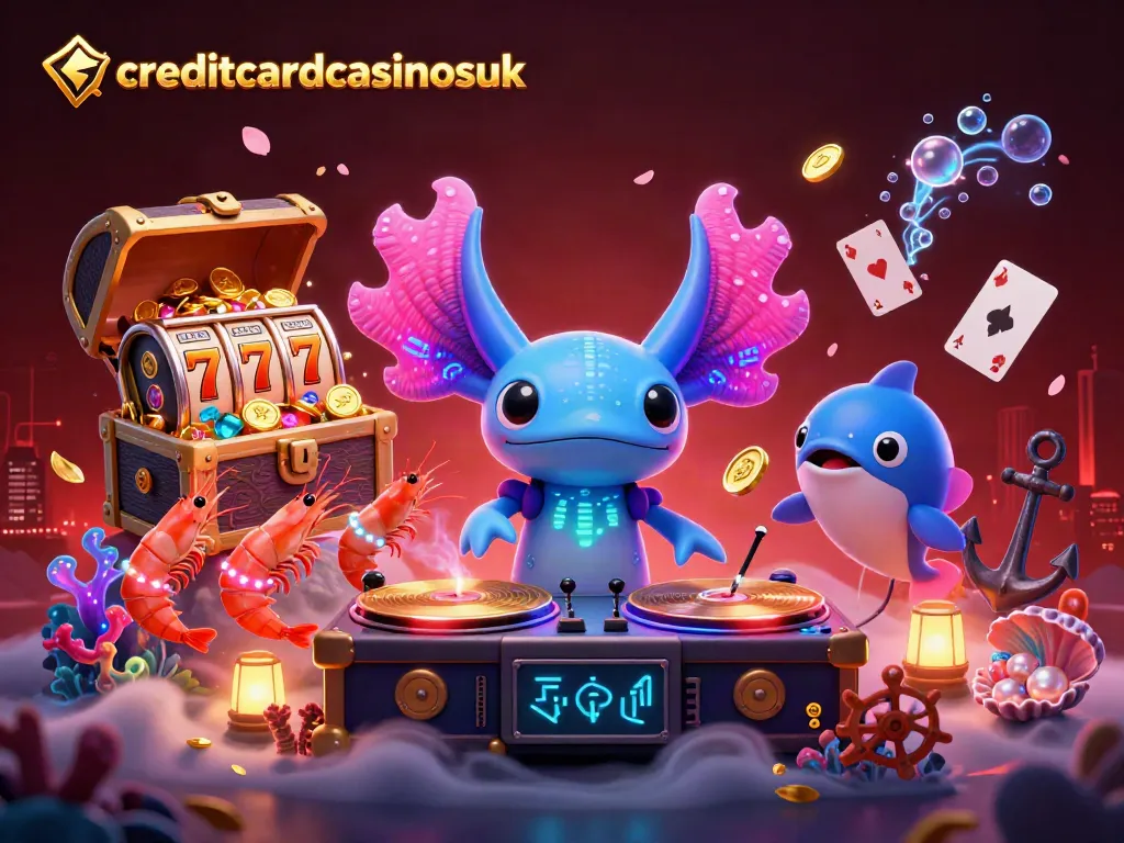 Engage with creditcardcasinosuk's vibrant 3D casino world featuring dynamic DJ axolotl, underwater treasures, and interactive gaming elements.