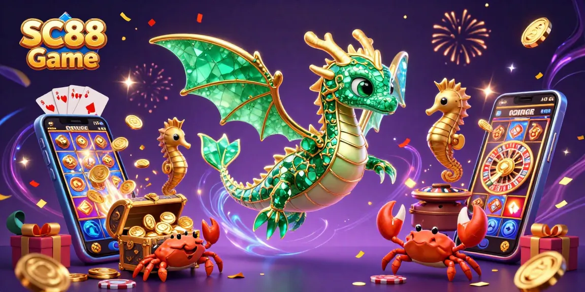 Spin for wins in SC88 Game with a sea dragon guarding treasures and vibrant casino elements.