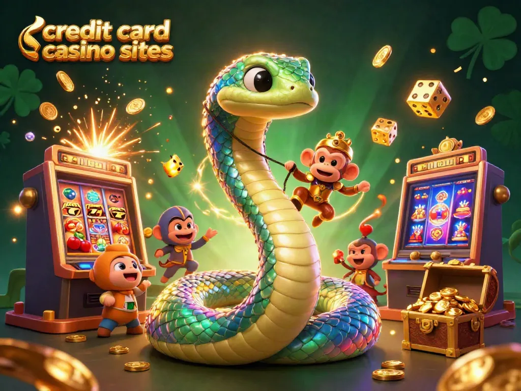 Engage with dynamic credit card casino sites showcasing playful characters and thrilling slot machine action.