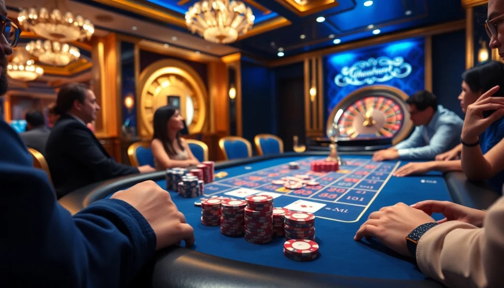 Engaging high-stakes poker table scene featuring "kèo nhà cái 5" elements with ecstatic players.