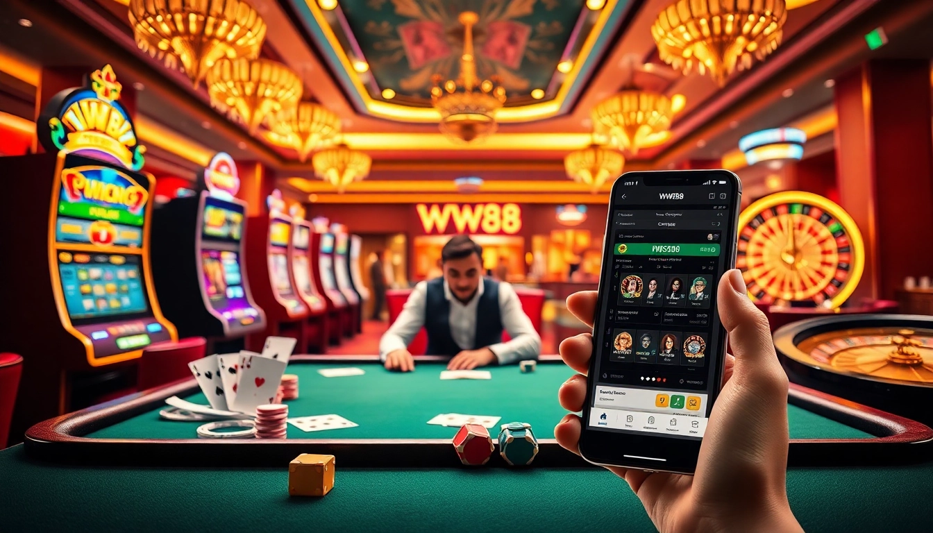 Experience the thrill of WW88 online gaming with vibrant casino visuals of tables and slots.
