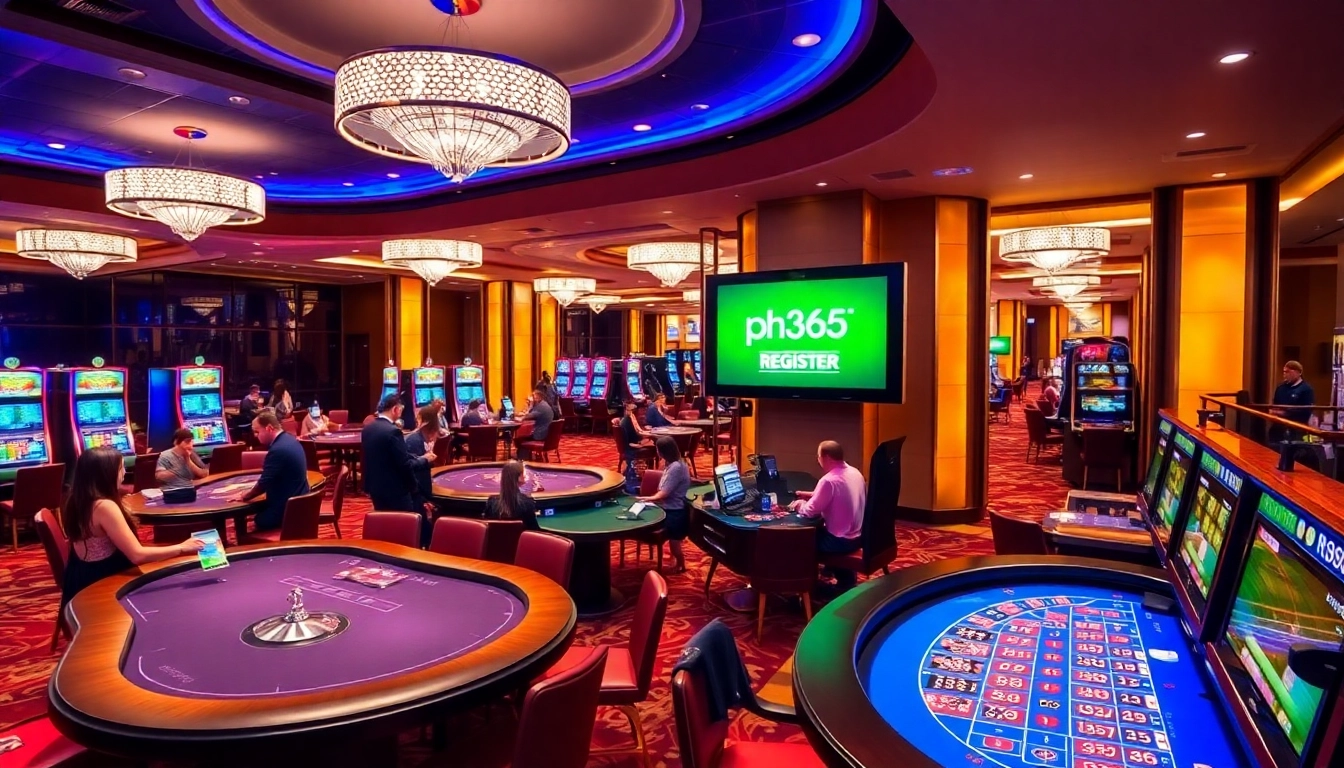 Exciting gaming atmosphere showcasing the ph365 register feature amidst vibrant casino tables.