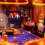 Gamblers enjoying online F8bet casino experience with vibrant poker chips and roulette.