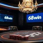 Engaging scene of high-stakes poker at 68win casino showcasing elegant casino elements.