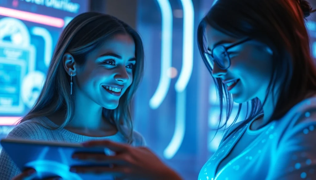 Engaging scene of users interacting with AI companions in a modern digital space, emphasizing the concept of "ai slut".