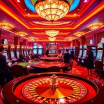 Experience the thrill of j88 with casino tables and vibrant slot machines in action.