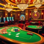 Players enjoying the thrilling games at 13Win's luxurious casino, featuring vibrant tables and high stakes.