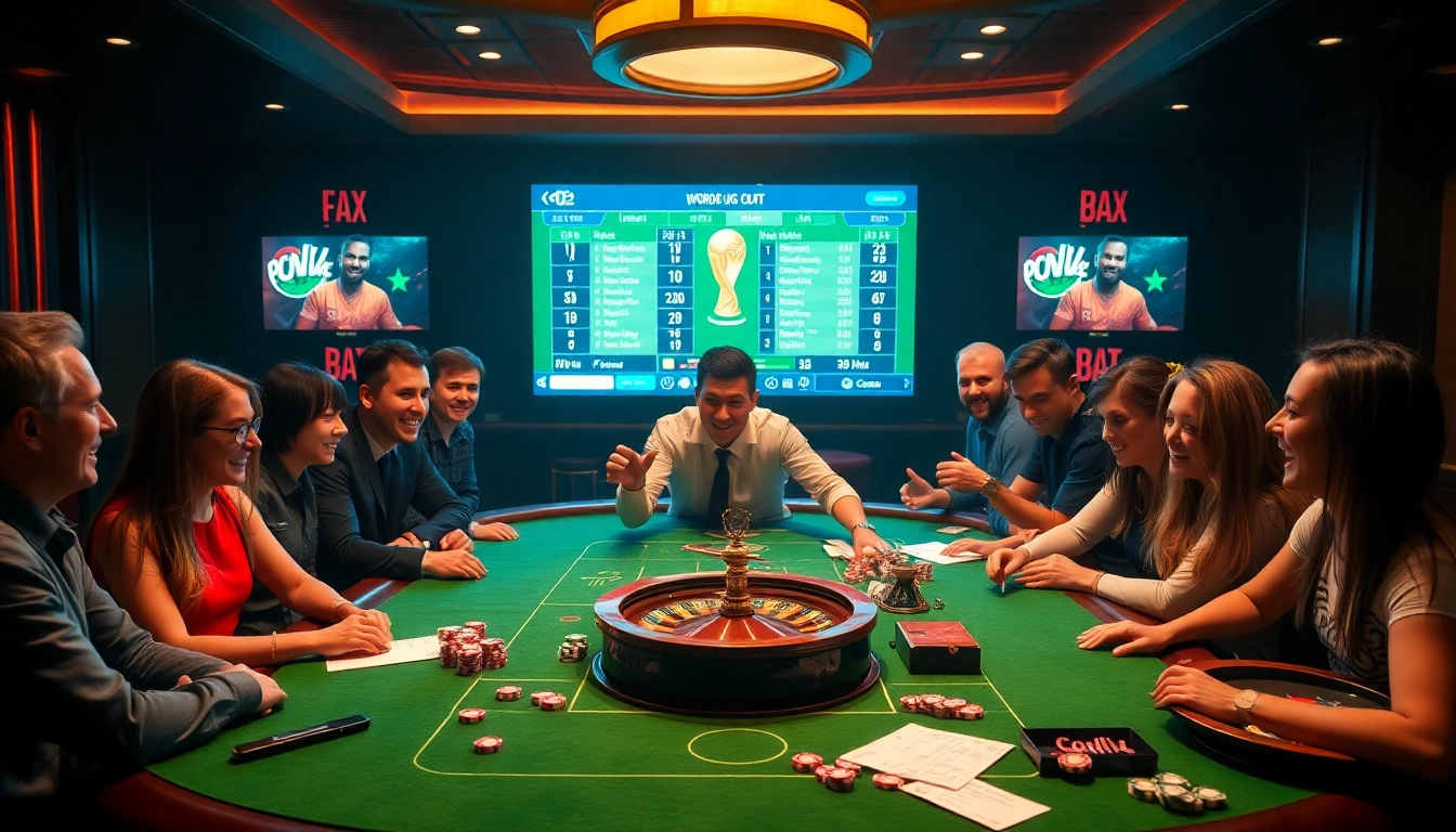 Engaging in แทงบอลโลก at a luxurious casino sportsbook table with real-time stats.