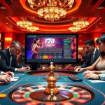 Players engaging in thrilling bets at http://hbbet7.club/ casino table, showcasing chips and cards.