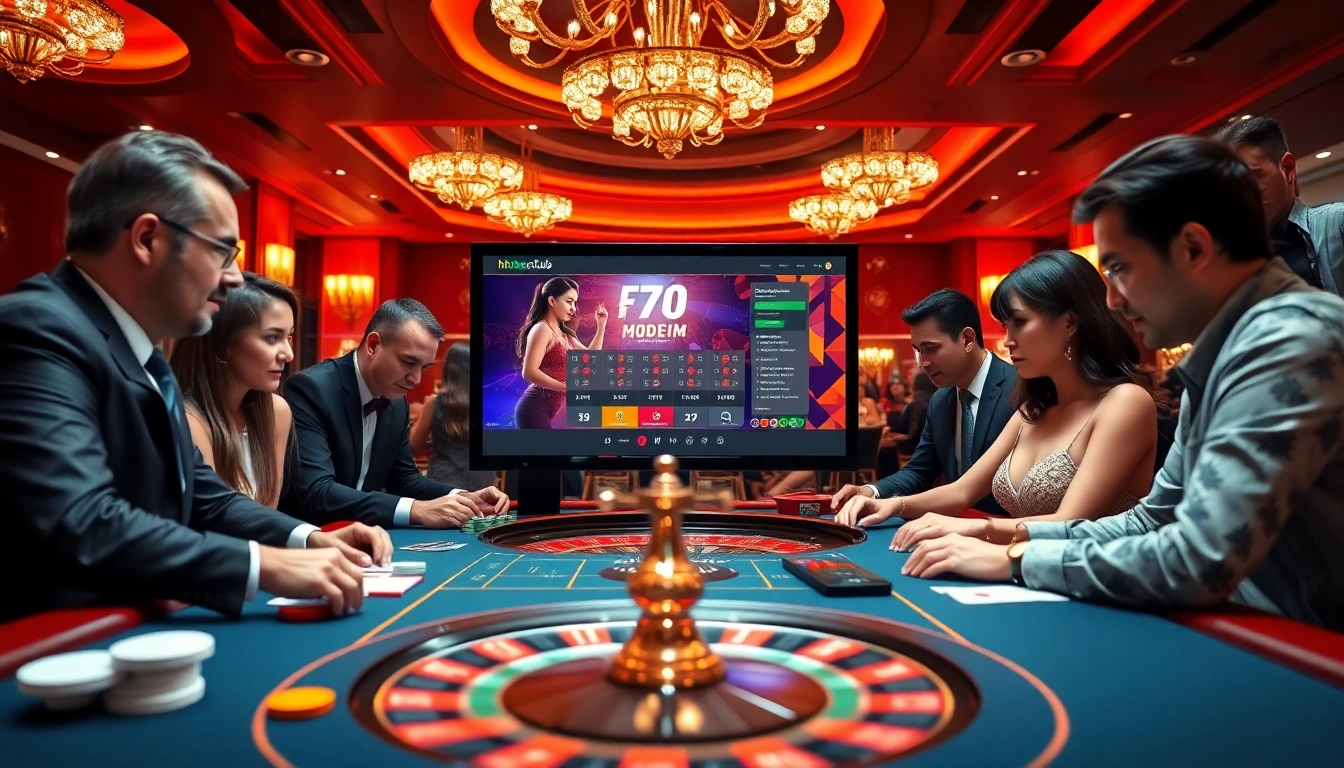 Players engaging in thrilling bets at http://hbbet7.club/ casino table, showcasing chips and cards.