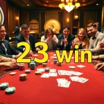 Players celebrating their 23 win at a luxurious poker table with vibrant chips and exciting ambiance.