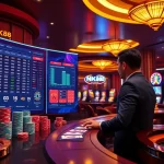 NK88 Trang chủ displaying live betting odds and dynamic casino gameplay with vibrant poker chips and roulette wheel highlights.
