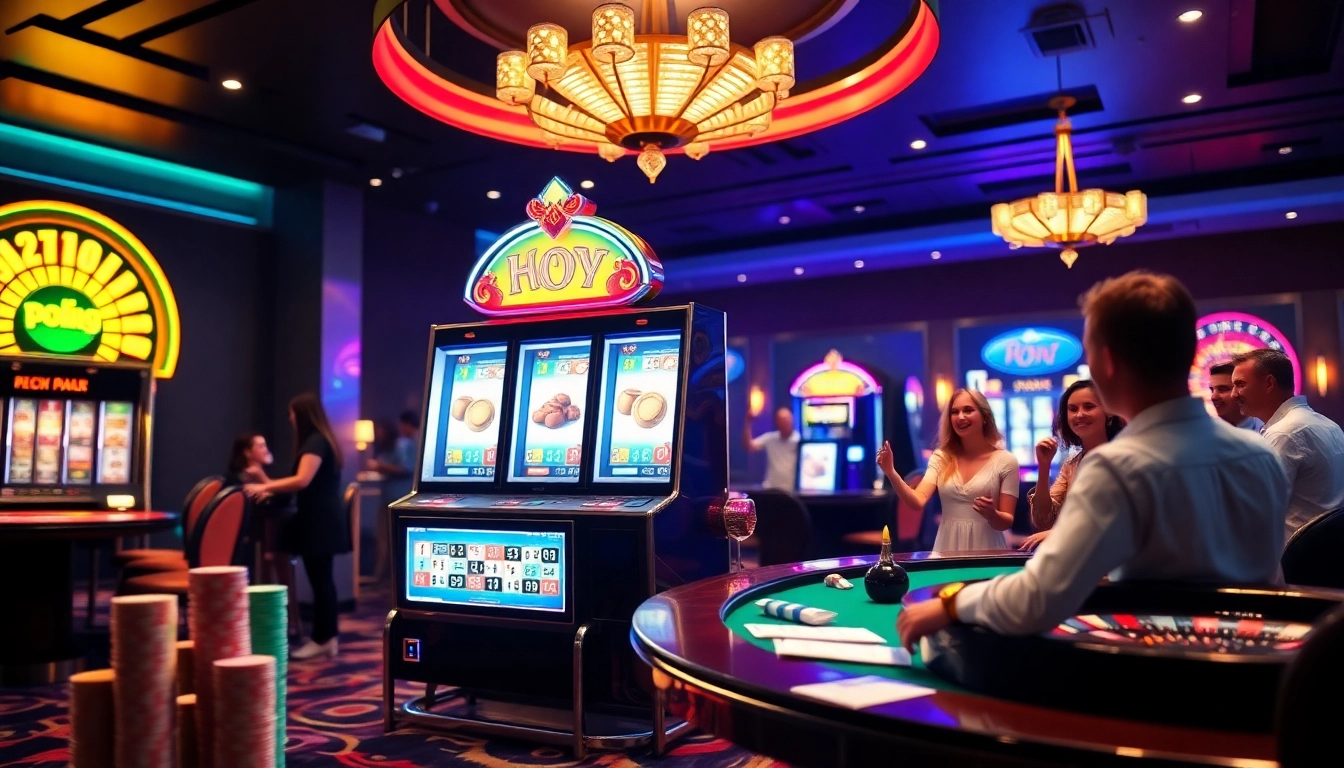 Excited players engaging with the Pragmatic Play Slot ทดลองเล่น in a glamorous casino setting.