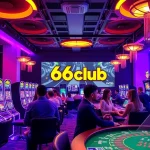 Vibrant digital casino scene showcasing 66club's gaming options with players and dealers.