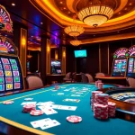 Players enjoying the exciting idn slot experience at a luxurious casino with vibrant colors and engaging games.