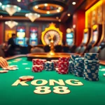 Experience high-stakes action at KONG 88 with vibrant poker chips and thrilling game tables.