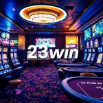 Exciting gaming atmosphere featuring 23win casino offerings with vibrant lights and modern design.