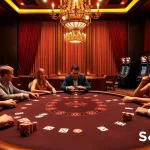Players enjoying a thrilling poker game at S8COM's luxurious casino tables.