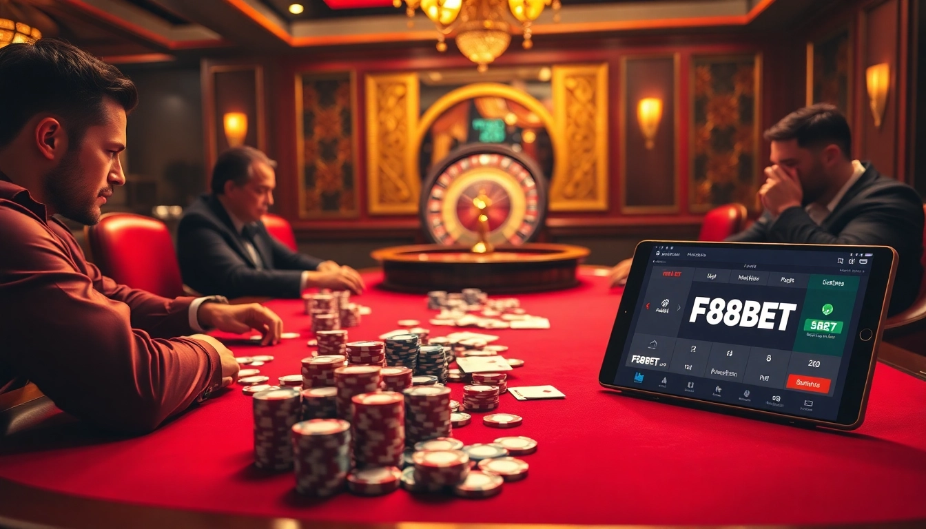 Intense poker competition at F8BET, showcasing thrill and luxury in online gambling.