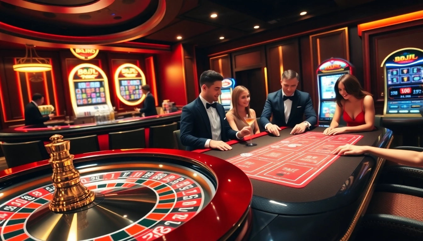 Experience high-stakes gambling at the BDJL casino, featuring a lively roulette wheel and poker action.