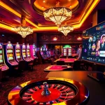 Players enjoying high-stakes gaming at rajaluck's vibrant casino tables and slot machines.